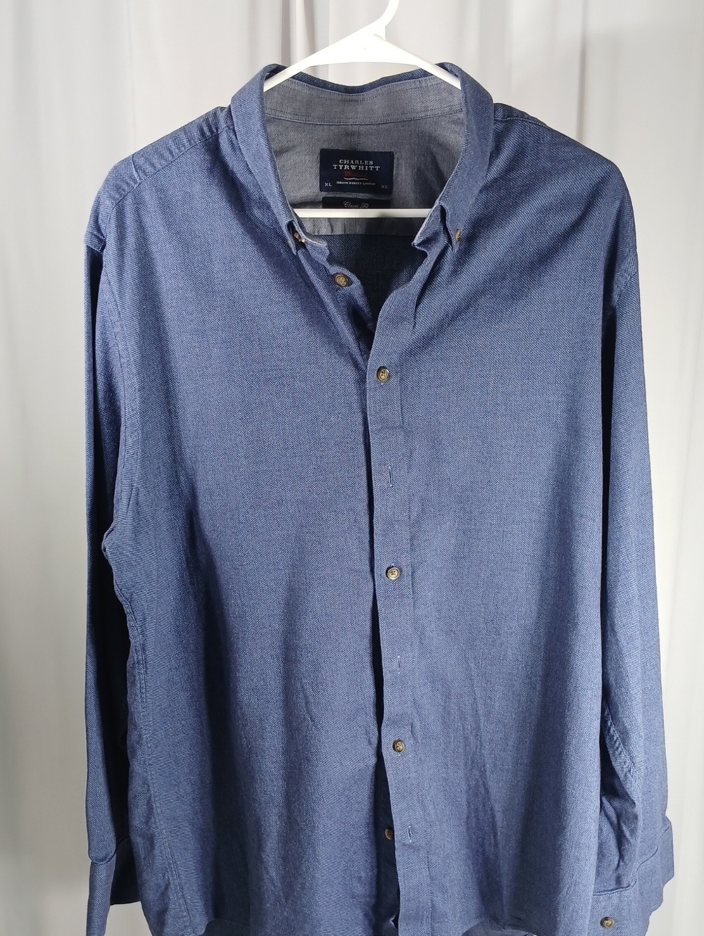 Charles Tyrwhitt mens cotton Navy Blue Casual Button-Down Shirt